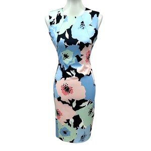 Calvin Klein Pastel Floral Hibiscus Sleeveless Scuba Sheath Dress